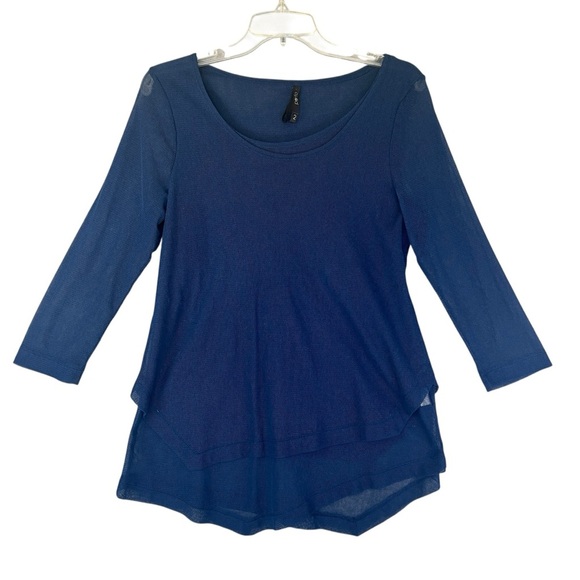 PORTO San Francisco Long Sleeve Mesh Layered Hem Lagenlook Blue Size Medium - Picture 1 of 11